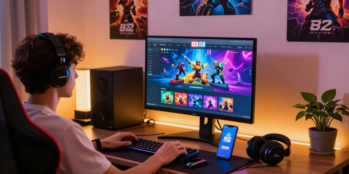 Player engaging with the B52 CLUB gaming platform at home, showcasing exciting graphics and gaming setup.