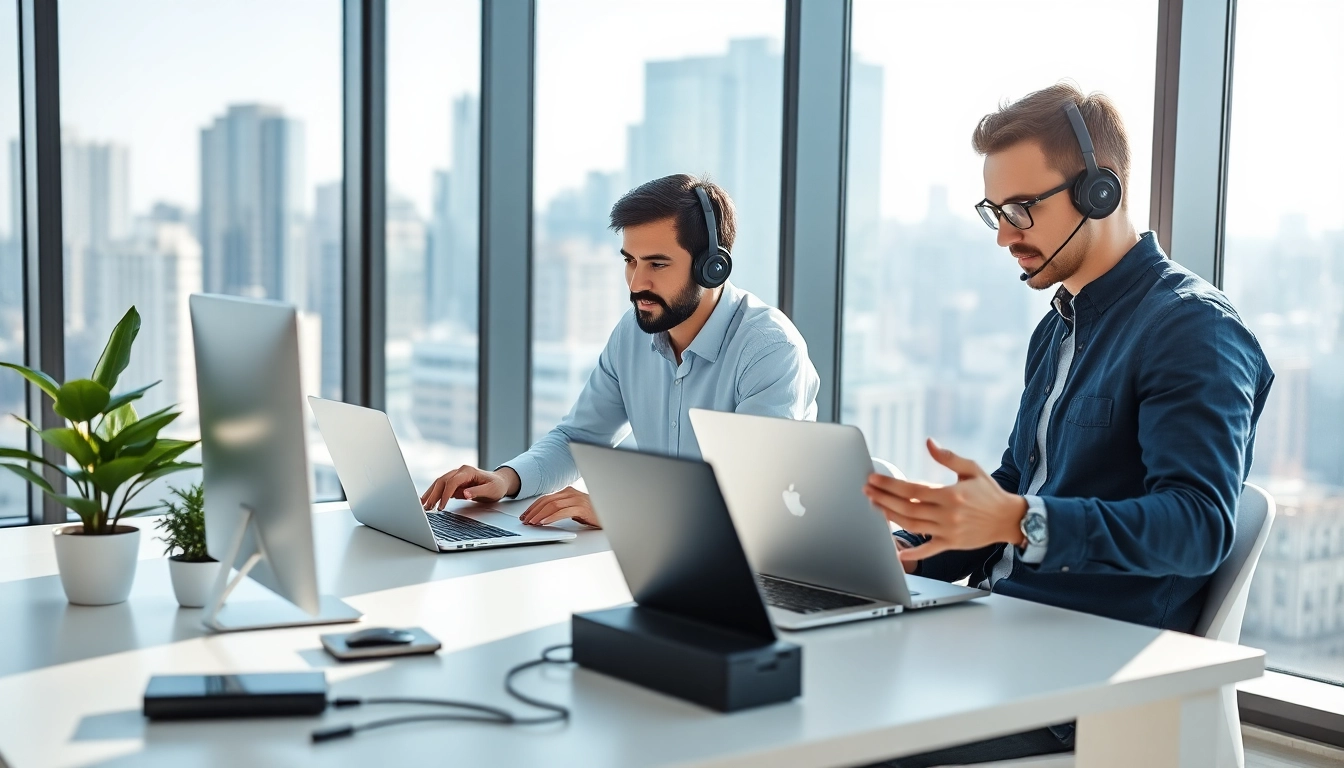 IT Support experts collaborating effectively in a modern office setting.