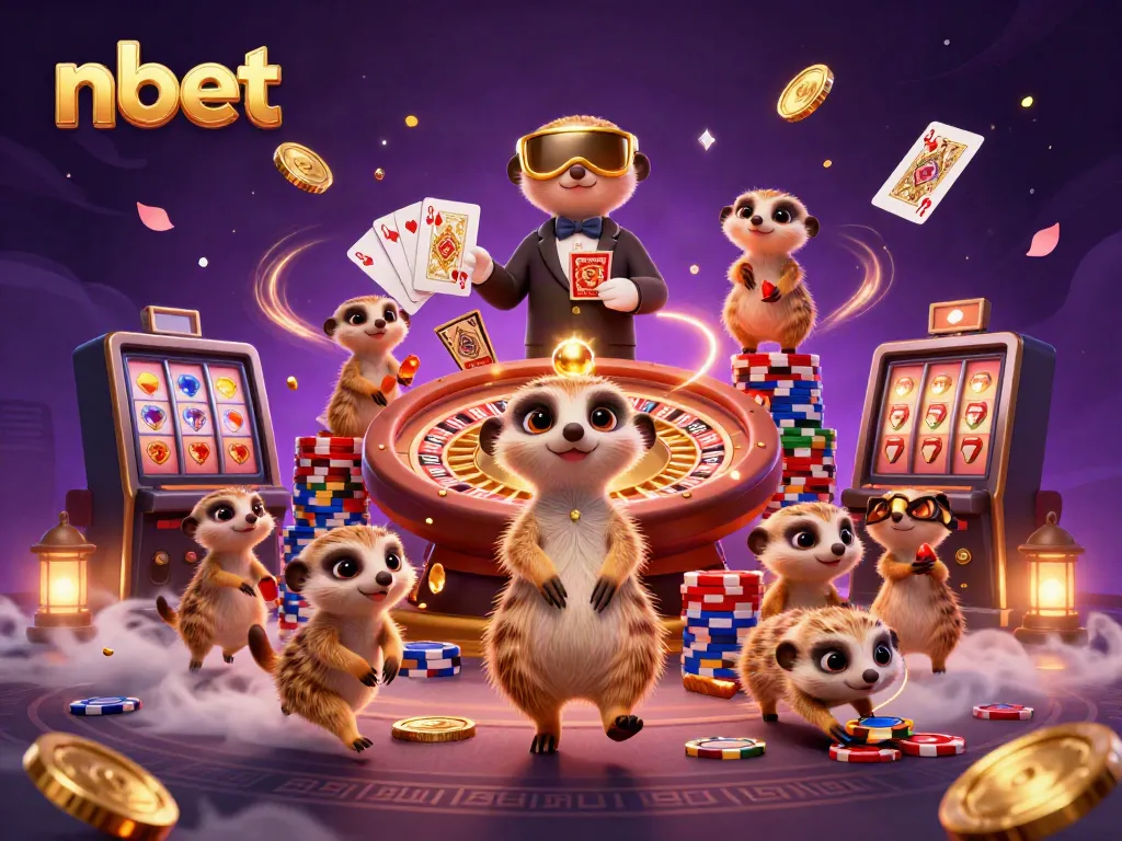 Experience the vibrant nbet casino scene with meerkats, spinning roulette, and dynamic gaming elements.