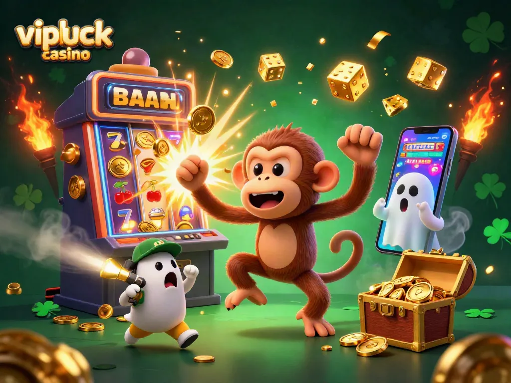 Join the action at vipluck casino as the mischievous monkey juggles wins in a lively gaming scene.