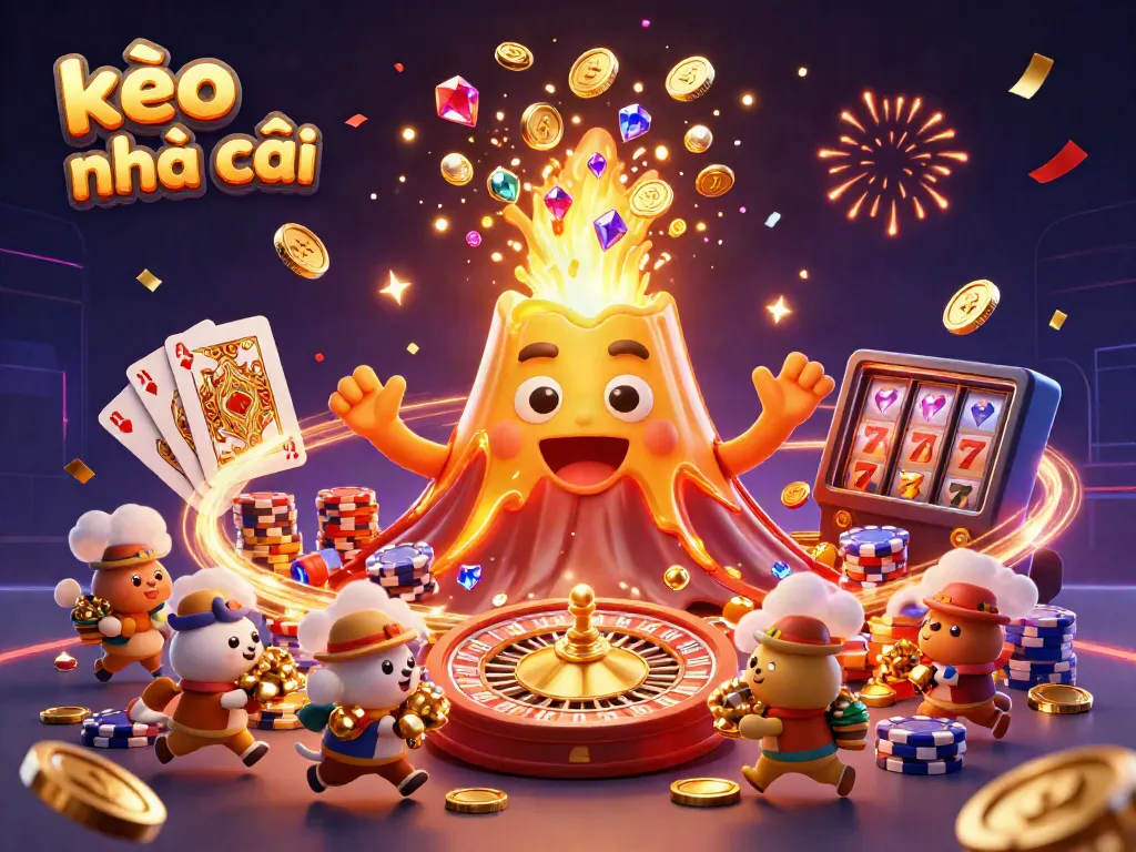 Experience thrilling moments with kèo nhà cái as a golden volcano erupts, showering treasure for gamblers.