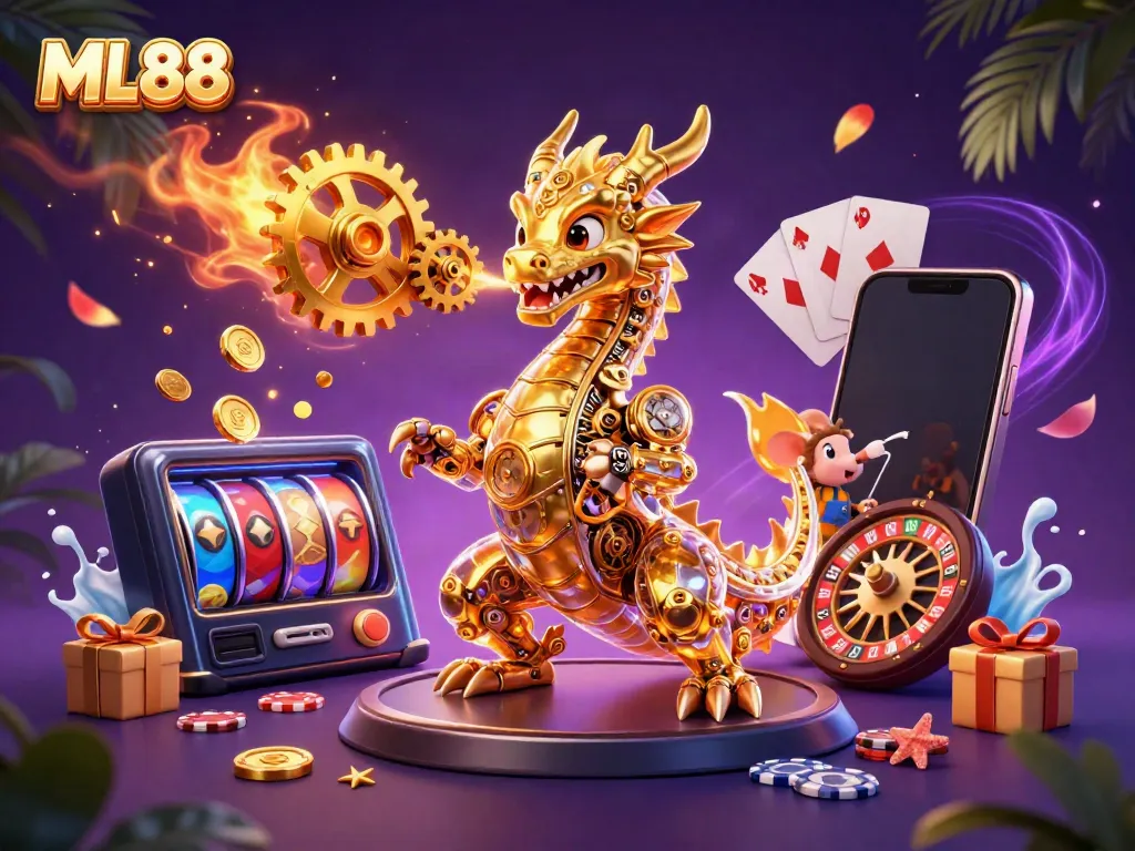 Experience thrilling gaming with ML88's vibrant 3D casino scene showcasing excitement and rewards.
