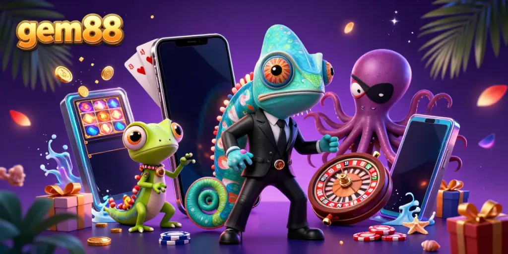 Experience the thrill of gem88 with a colorful slot game surrounded by dynamic 3D characters.