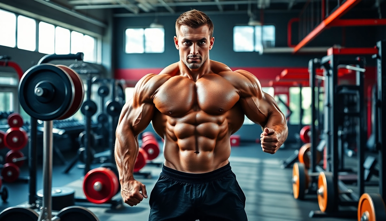 Proviron kaufen: Fitness-Enthusiast hebt Gewichte in hellem Gym für Krafttraining.