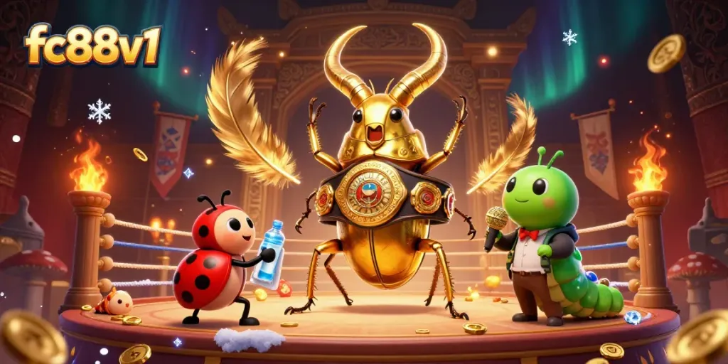 Engage with fc88v1's vibrant online casino experience through an animated scene showcasing unique characters and gaming elements.