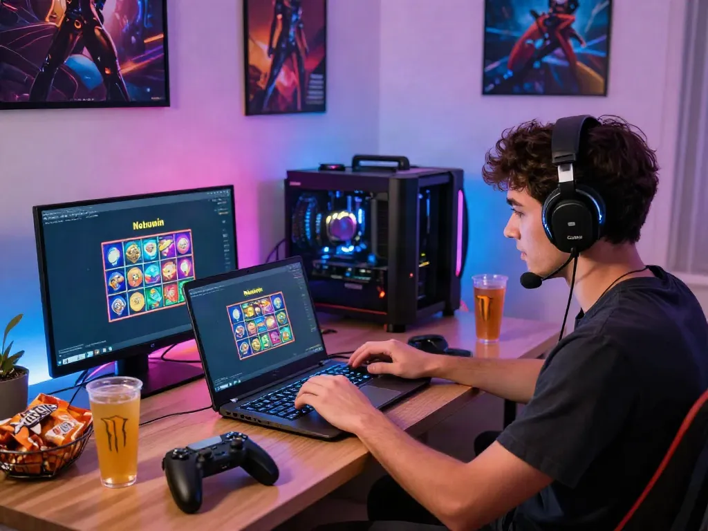 Dynamic scene of online gaming at https://choinohu.vip/ with exciting slots and vibrant setup.