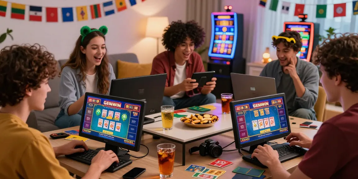 Friends enjoying online games at https://gemwin.pics/ in a cozy living room, showcasing excitement and camaraderie.