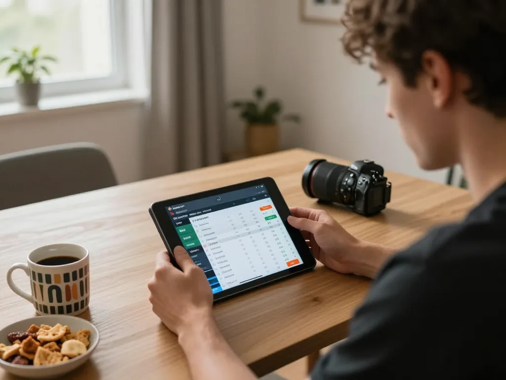 Tỷ lệ bóng đá kèo nhà cái displayed on a tablet in a cozy home setting, highlighting strategic sports betting.