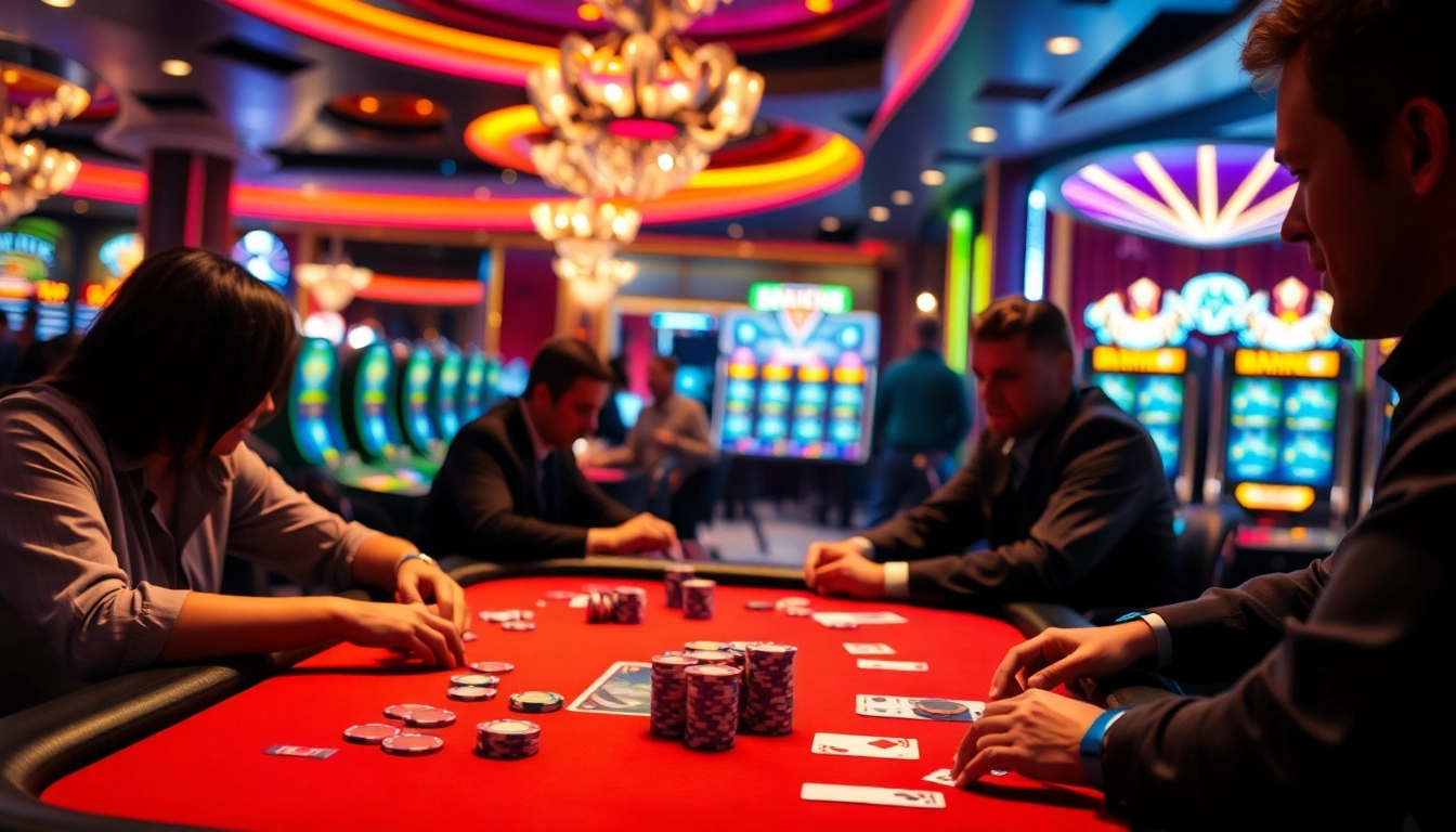 Beim Casinospielen am Tisch mit Karten und Chips erlebt man spannende Momente hinter glamourösen Kulissen.