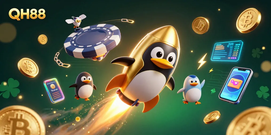Win big with QH88 as the golden penguin embarks on a thrilling casino adventure.